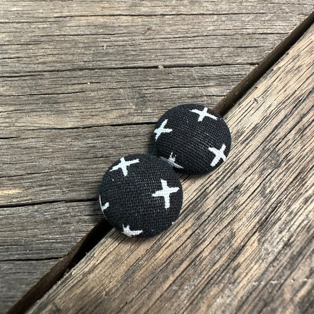 Black W White Cross Fabric Earrings