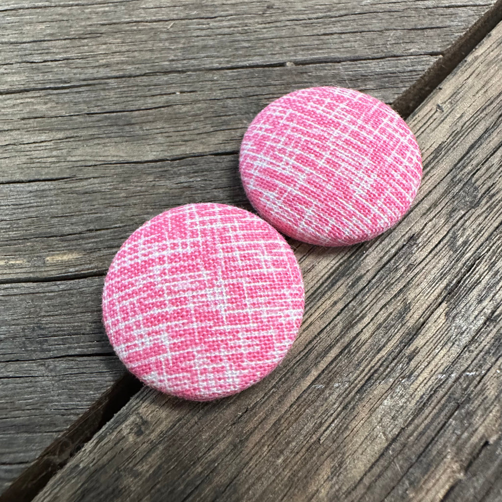 Pink W White Lines Fabric Earrings
