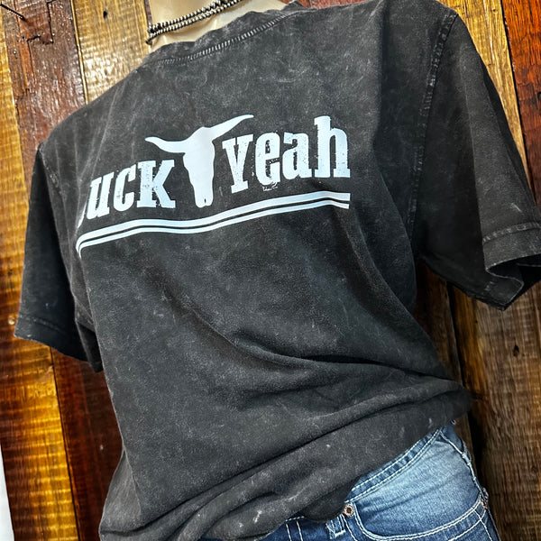 "Buck Yeah" Branded Tee - Stonewash & White