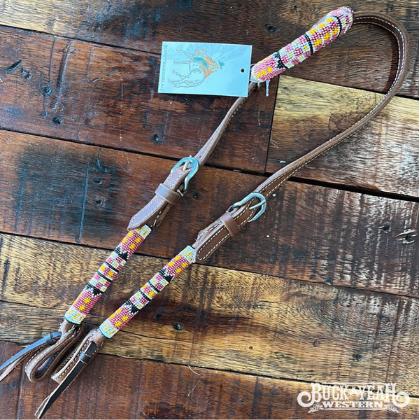 Red & Orange Beaded One Ear Bridle