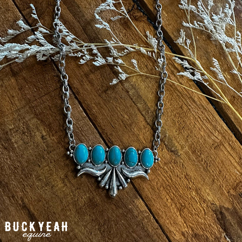 Texas Chain W Turquoise Cluster Necklace