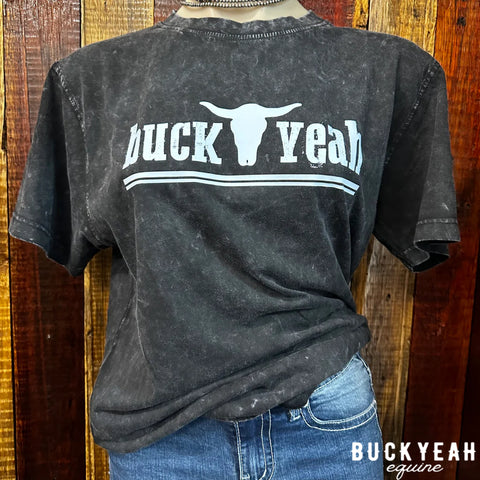 "Buck Yeah" Branded Tee - Stonewash & White