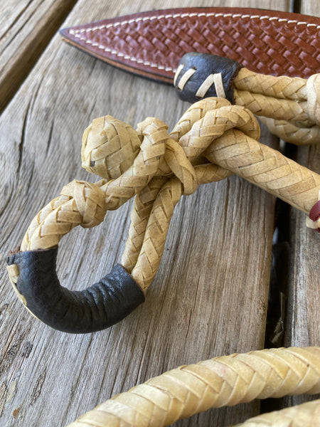 8ft Natural Rawhide Romal Reins Red Popper