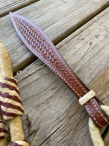 8ft Natural Rawhide Romal Reins Red Popper