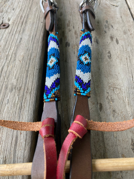 Blue & Gold Beaded One Ear Bridle