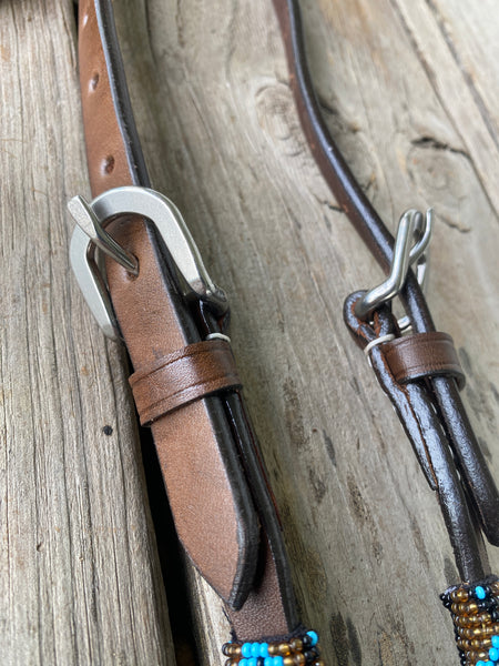 Blue & Gold Beaded One Ear Bridle