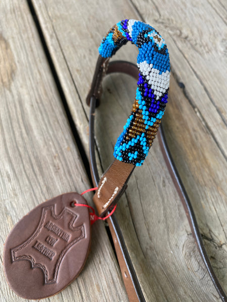 Blue & Gold Beaded One Ear Bridle