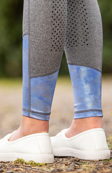 BARE Equestrian Youth Performance Riding Tights - Grey Periwinkle Splash