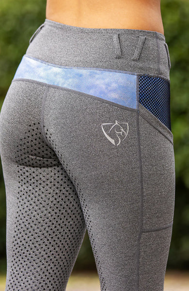 BARE Equestrian Youth Performance Riding Tights - Grey Periwinkle Splash