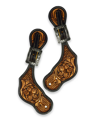 Ezy Ride Spur Strap Shaped Floral Stamping with Antique Buckle Two Tone