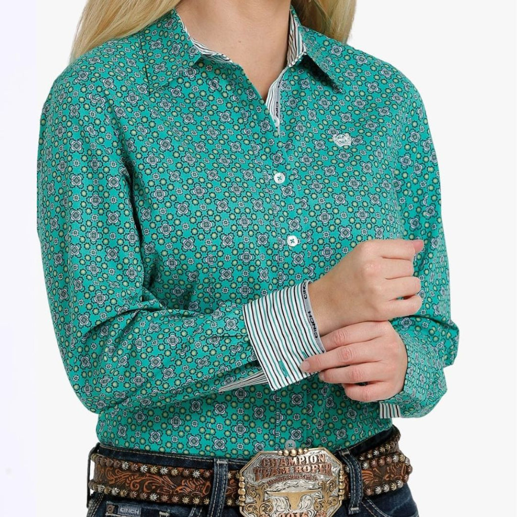 Cinch Ladies Arena Shirt - Emerald Green Geo