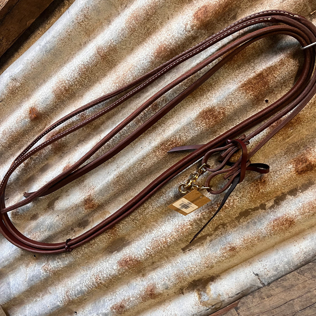 7.5ft Split Leather Reins Round Sewn Weighted Ends