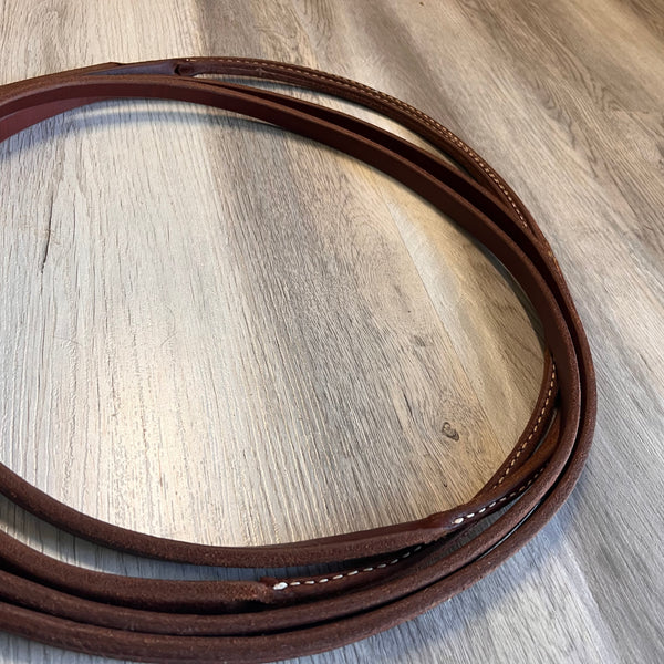 7.5ft Split Leather Reins Round Sewn Weighted Ends
