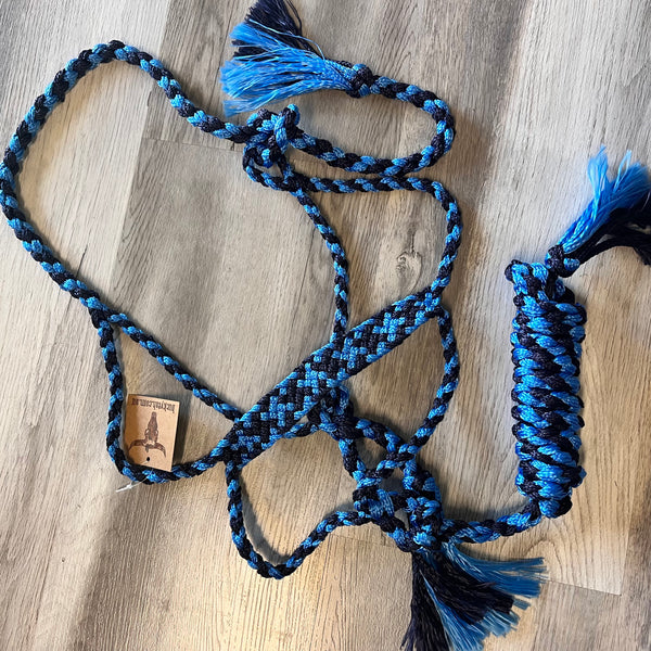 Blue & Navy Woven nylon mule tape halter with removable lead