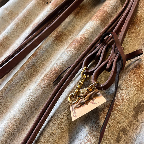 8ft Split Leather Reins Round Sewn Weighted Ends