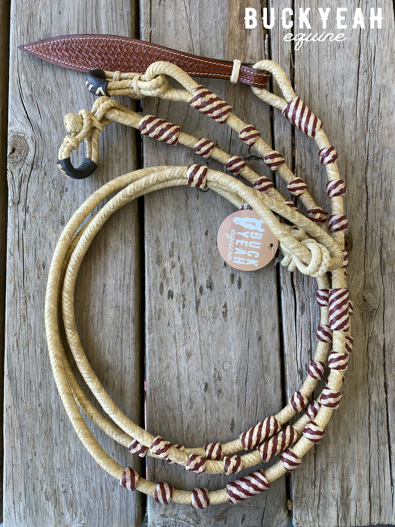 8ft Natural Rawhide Romal Reins Red Popper