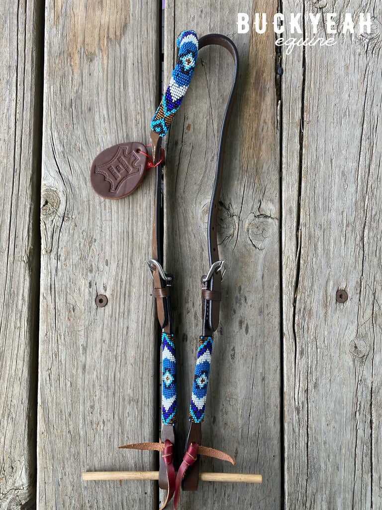 Blue & Gold Beaded One Ear Bridle
