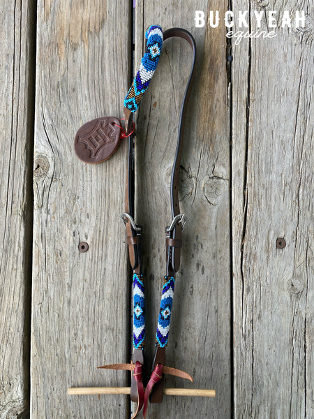 Blue & Gold Beaded One Ear Bridle