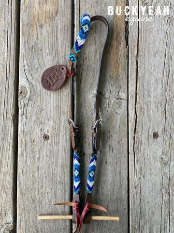 Blue & Gold Beaded One Ear Bridle