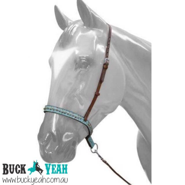 Adjustable Teal Filigree Noseband and Tie Down.