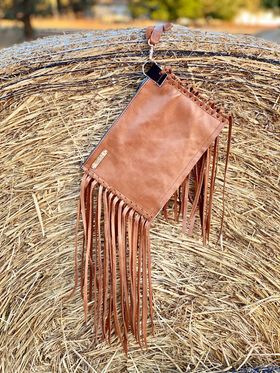 Brown and White Clutch with Fringe