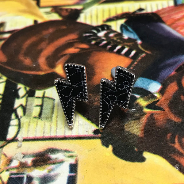 Black Lighting Bolt Stone Earrings