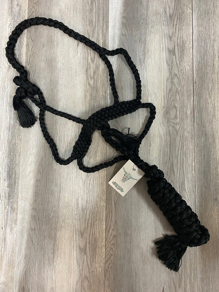 Woven nylon mule tape halter with removable lead