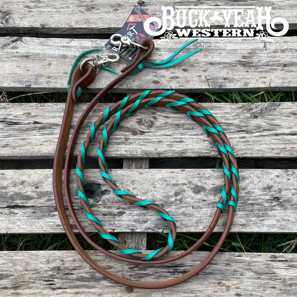 7ft Rafter T Laced Barrel Reins - Turquoise