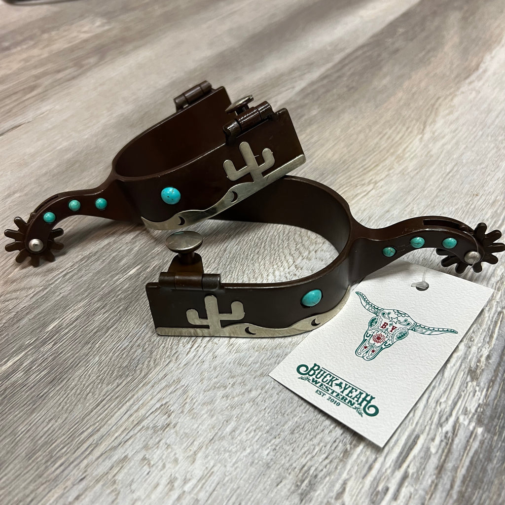 Men's Spurs with Desert Overlay and Teal Studs