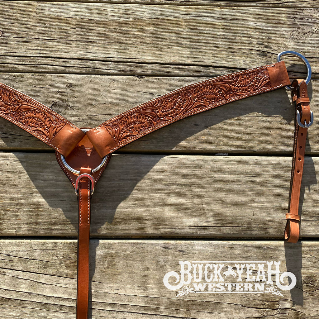 Argentina cow leather Oak leaf tooled breast collar