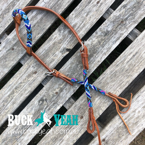 Blue Beaded One Ear Bridle